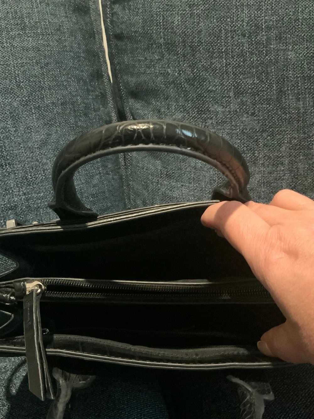 Tahari Black Patent Croc-Trim Satchel